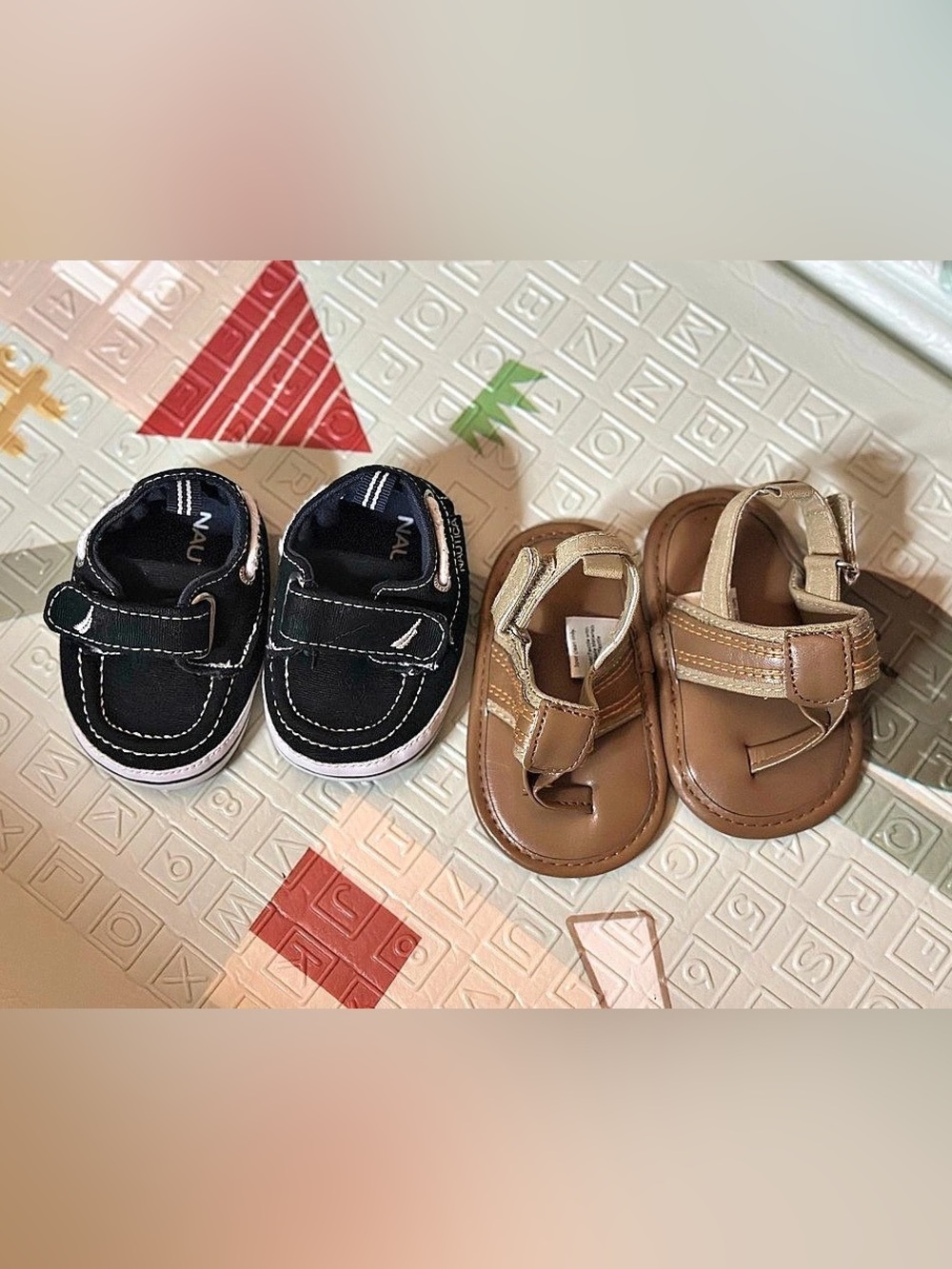 Nautica Newborn Baby Soft Bottom Black Velcro Shoes & Brown Sandals | 0-6m